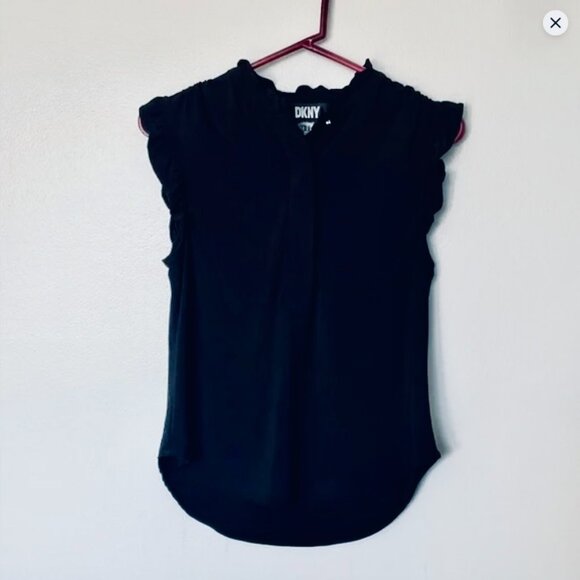 DKNY Black Stretch Ruffled Sleeveless Top Women's Size S - Picture 2 of 10